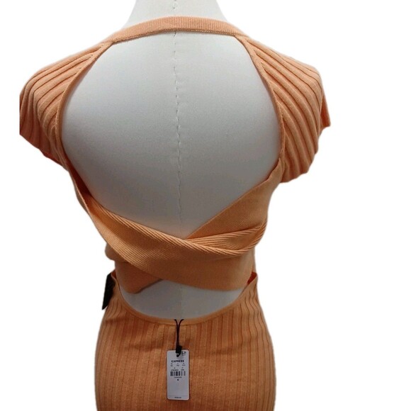 Express Ribbed Knit Midi Sweater  Dress Medium Open Twist Back Feminine - Picture 5 of 7